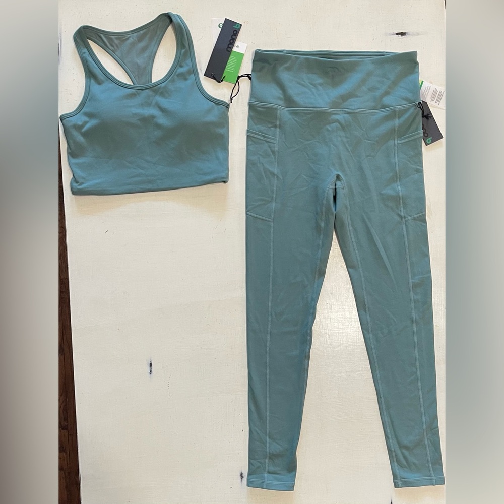 Mono B bra and legging set. Pretty seafoam green.